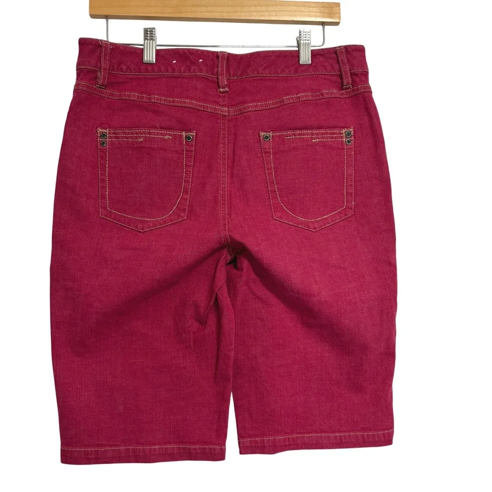 Sonoma Bermuda Shorts Raspberry Pink Red Stretch Denim Cotton Casual Size 8